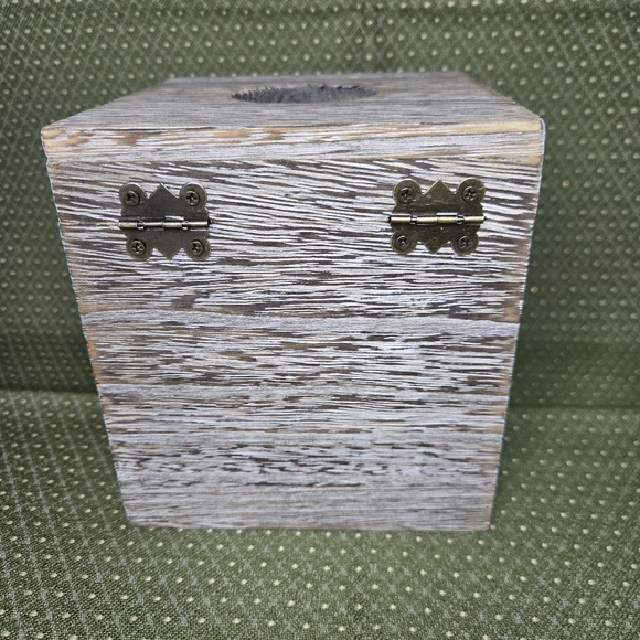 Rustic Wooden Tissue Box Holder With Latch that says Bless You - Picture 5 of 7